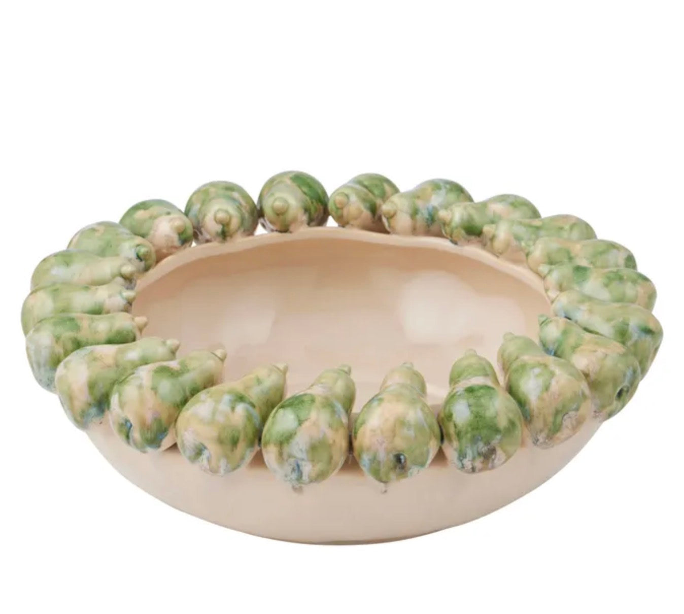 CORELLA CERAMIC BOWL 37X13.5CM IVORY/GRN