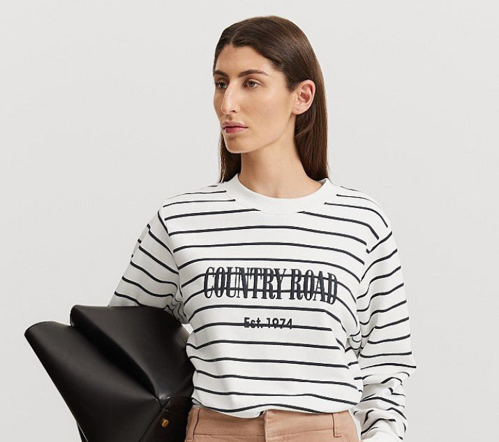 COTTON CR LOGO SWEAT WHITE/NAVY STRIPE