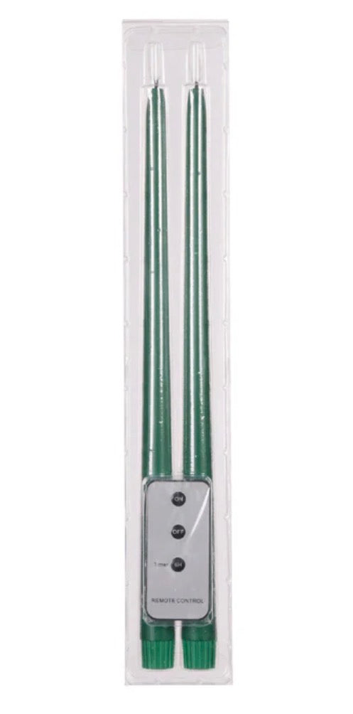 Set/2 Green Led Taper Candle