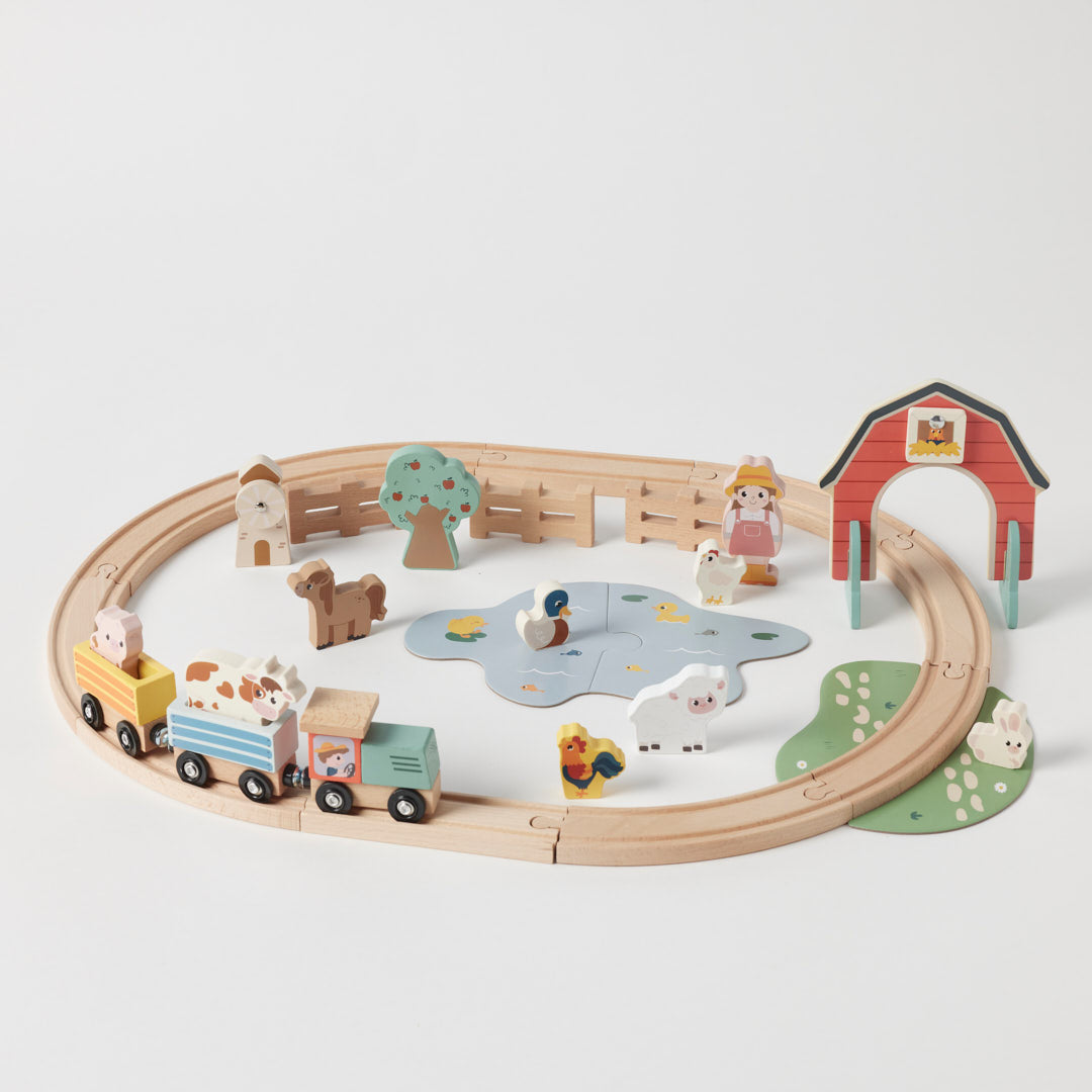 Wooden Farm Fun Train Set Zookabee