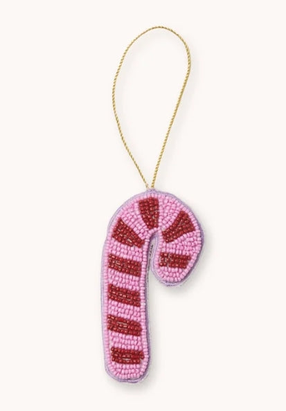 Candy Cane Pink Beaded Christmas Decoration