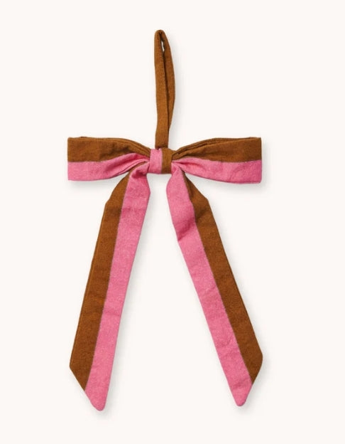 Linen Bow Stripe Pink Tan Christmas Set