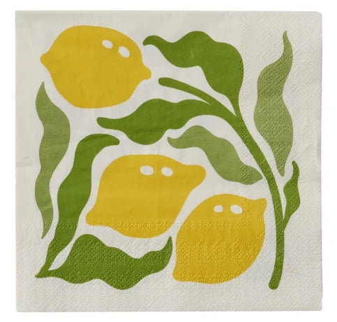 Lemons 20pk 3 Ply 33cm Napkin Yellow/Grn