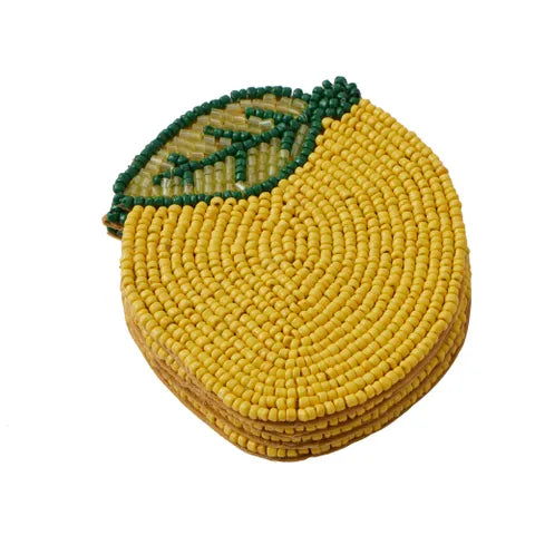 Citron S/4 Beaded Coasters 10cm Yellow