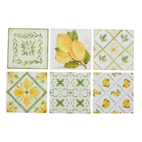 Limone Ceramic Coaster 10cm 6 Asst CDU