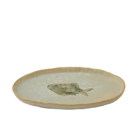 Riva Ceramic Plate 19.5x12cm Ivory/Green