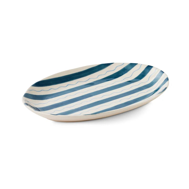 Piper Dark Blue Stripe Oval Platter