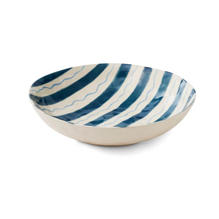 Piper Dark Blue Stripe Serving Bowl