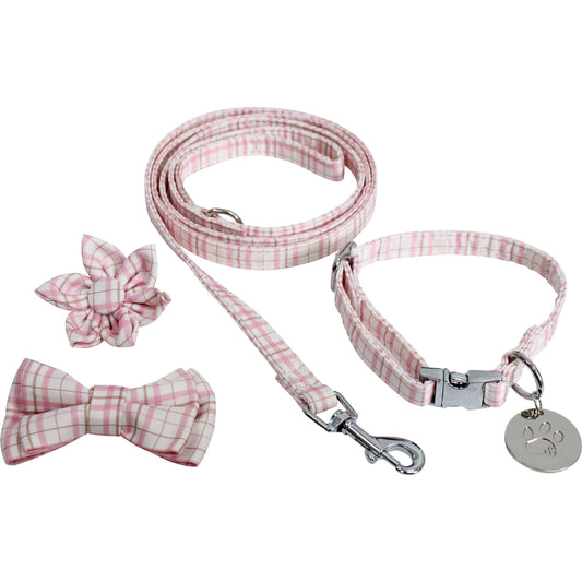 Collar & Accs Set S-m Check Pink
