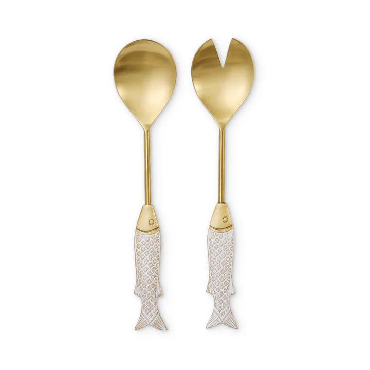Seychelles Brass Fish Salad Server Set