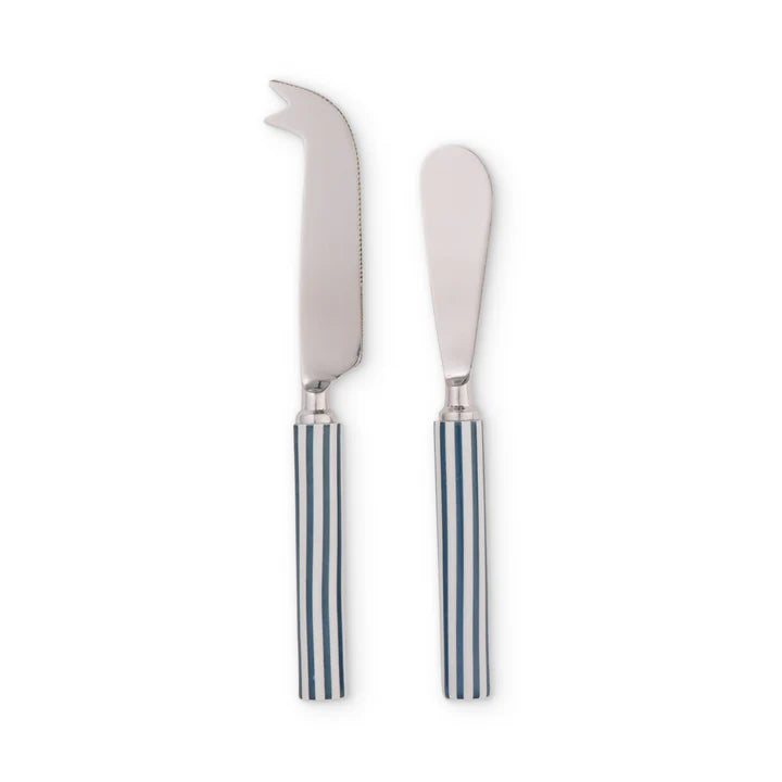 Clyde Stripe Blue/White Cheese Knife Set