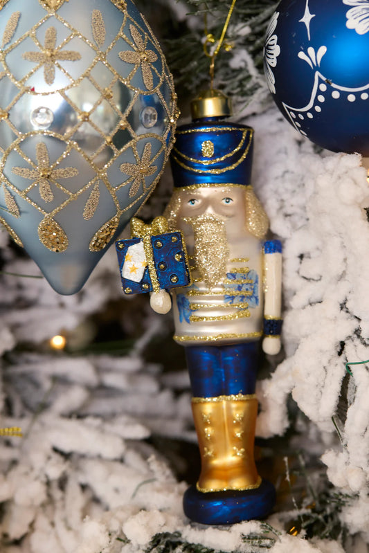 GLASS BLUE HANGING NUTCRACKER