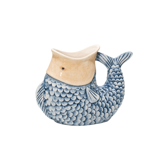 Neptune Blue Wht Ceramic Fish Vase