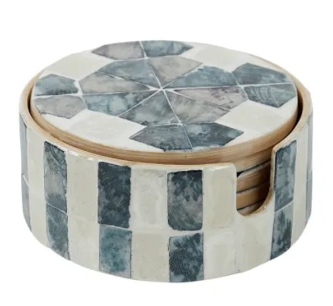 Nya S/6 Inlay Coasters 10cm Navy/Ivory