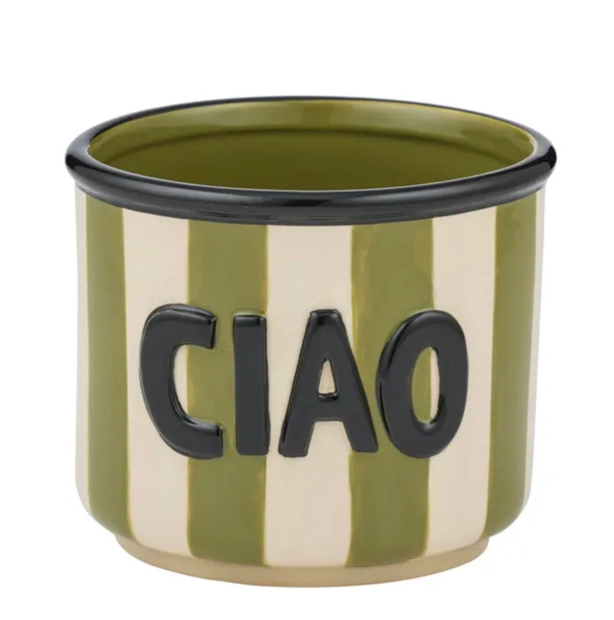 CIAO CERAMIC POT 14X12CM OLIVE/BLACK