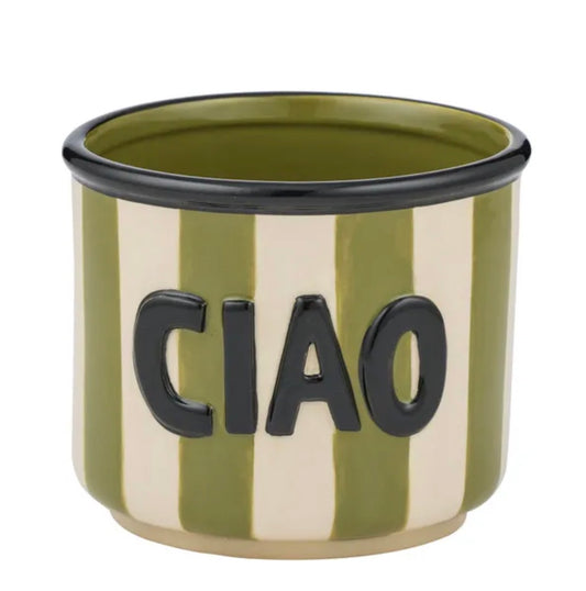 CIAO CERAMIC POT 14X12CM OLIVE/BLACK