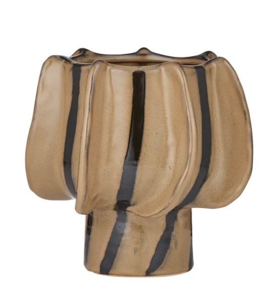 PRESTON CERAMIC POT 21X19.5CM TAUPE/BLK SMALL