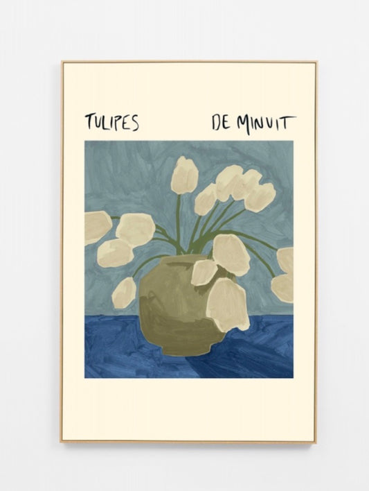 Midnight Tulips Poster Blue Canvas