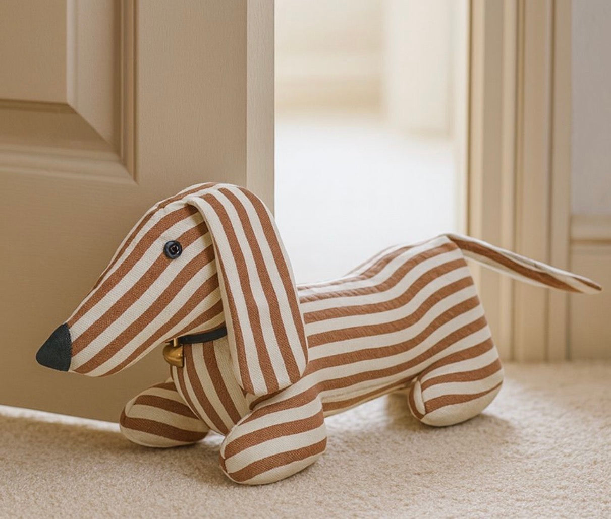 Stripy Dachy Dog Doorstop Brown