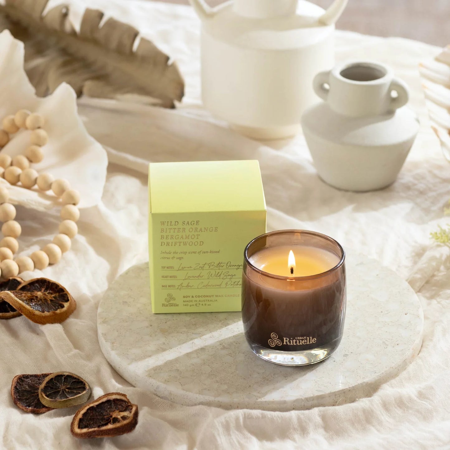 Wild Sage, Bitter Orange, Bergamot, Driftwood Scented Soy Candle | 140gm