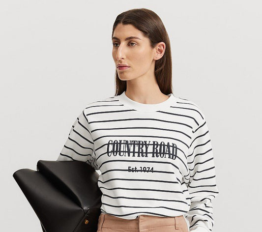 COTTON CR LOGO SWEAT WHITE/NAVY STRIPE