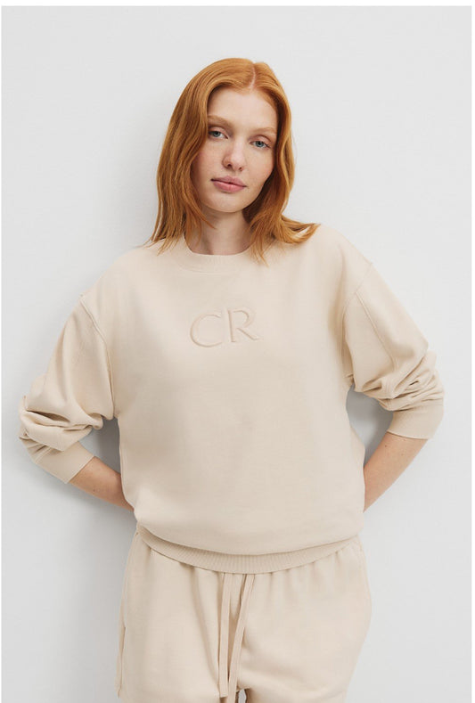 COTTON CR LOGO SWEAT SAND