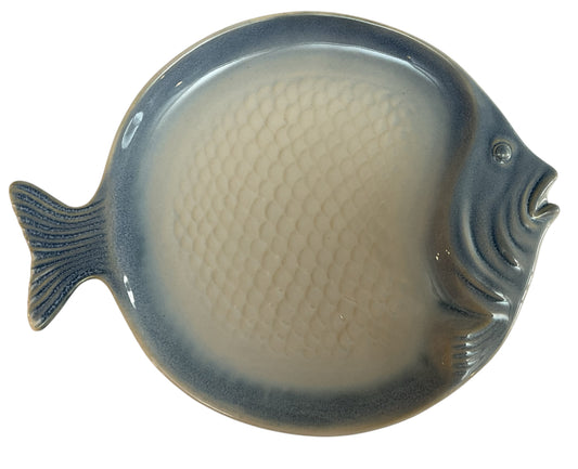 CERAMIC BLUE W/H FLOUNDER PLATE SM
