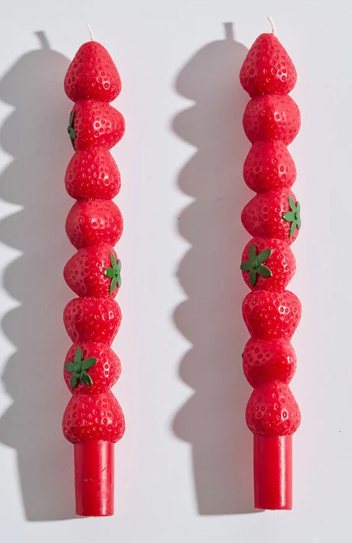 Strawberry Tapered Candles | Set of 2