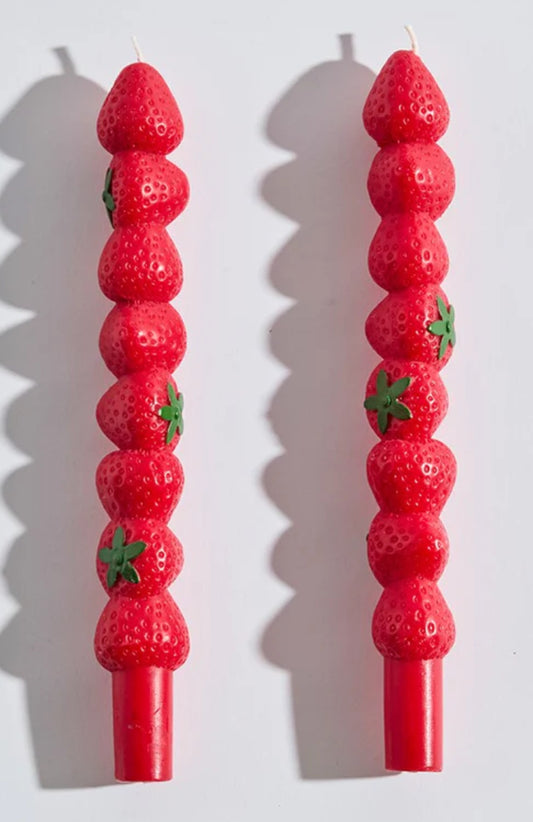 Strawberry Tapered Candles | Set of 2