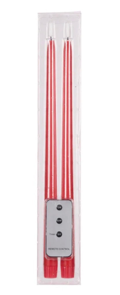 Set/2 Red Led Taper Candle