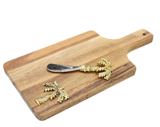 ACACIA BOARD PALM BRASS SET