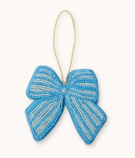 Bow Blue Beaded Christmas Decoration