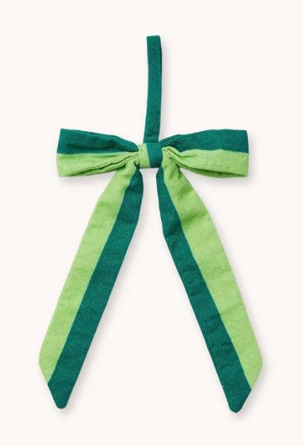 Linen Bow Stripe Green Christmas Set