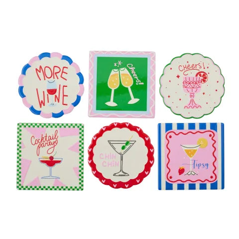 Cocktail Ceramic Coaster 6 Asst