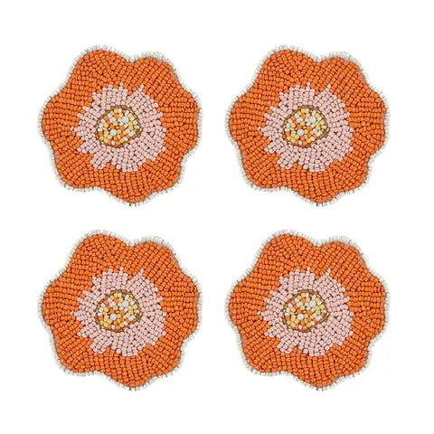 Flora S/4 Beaded Coaster 10cm Mult
