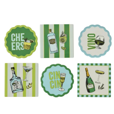 Gimlet Ceramic Coaster 10cm 6 Asst CDU