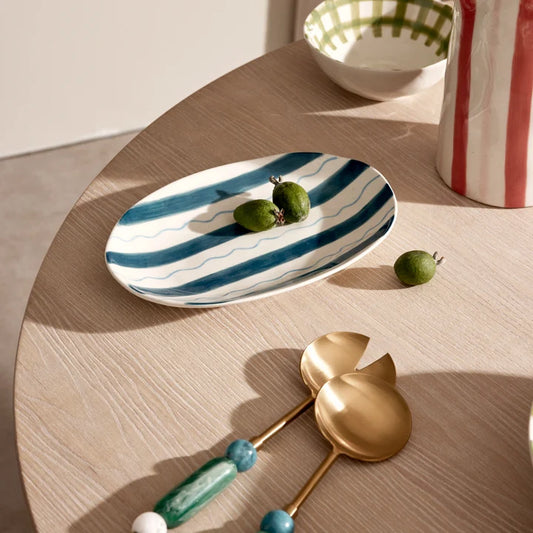 Piper Dark Blue Stripe Oval Platter