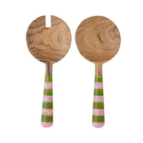 Dix S/2 Wood/Resin Servers Pink/Green