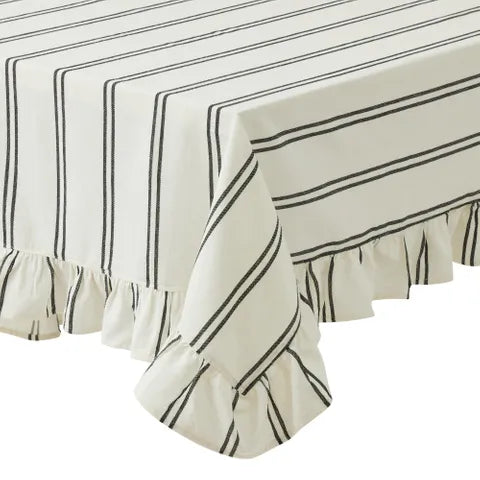Sofia Cotton Tablecloth Ivory/Black